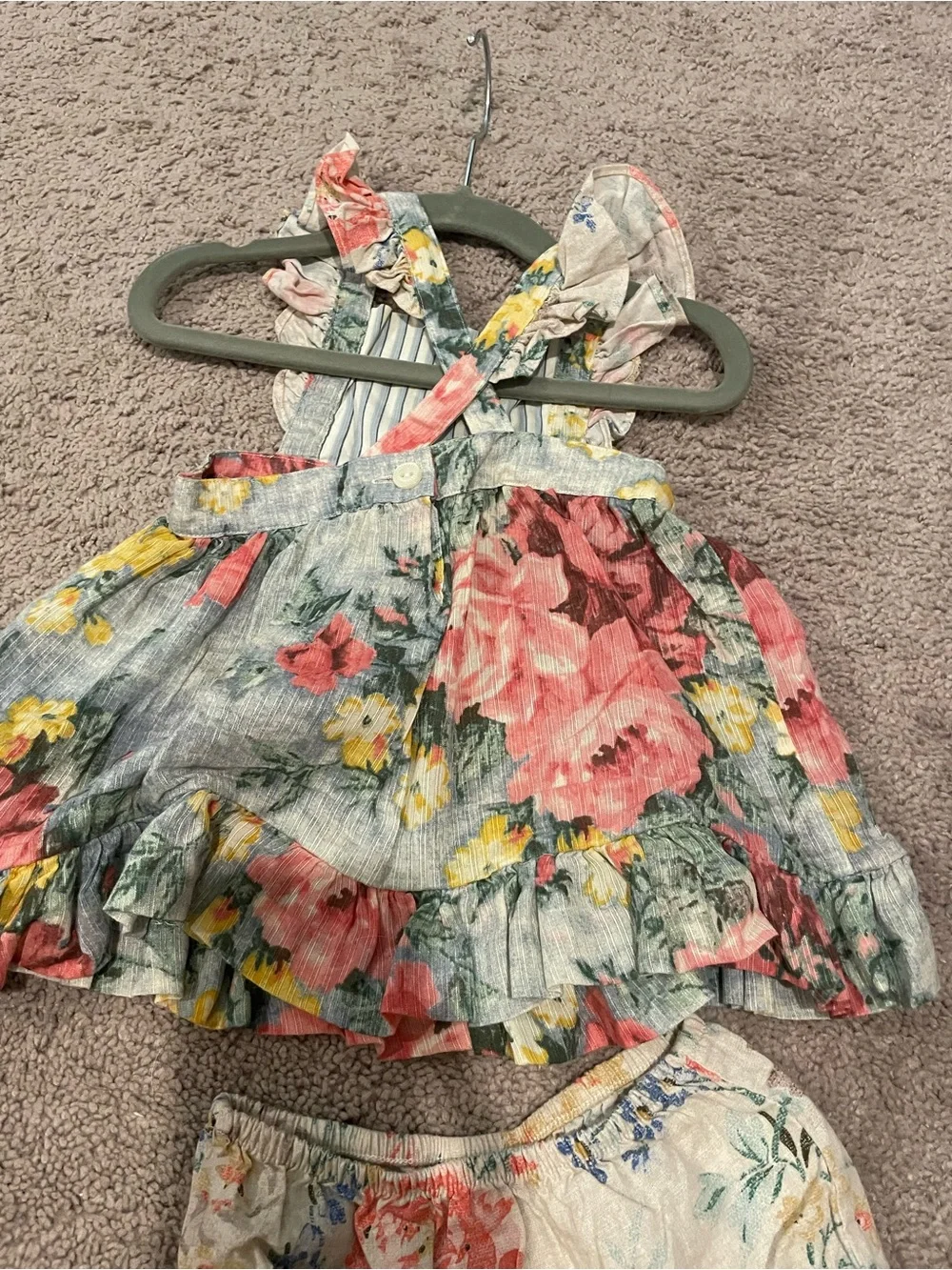 Ralph Lauren Floral Ruffle Baby Dress & Bloomers - Pink, Yellow & Green